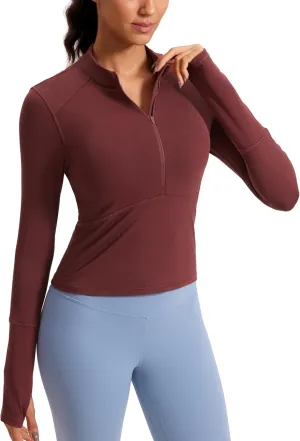 CRZ YOGA Women's Long Sleeve Crop Top Quick Dry Cropped Workout Shirts Half Quarter Zip Pullover Running Athletic Fall Shirt