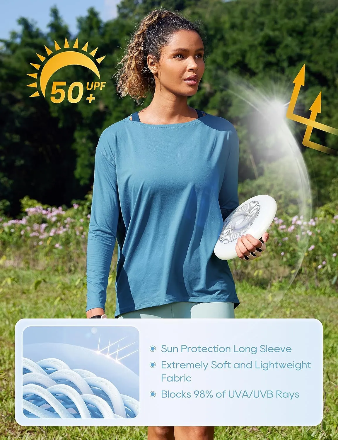 CRZ YOGA Womens UPF 50  Lightweight Long Sleeve Workout Shirts Sun Protection Loose Quick Dry Hiking Tops Outdoor Fishing