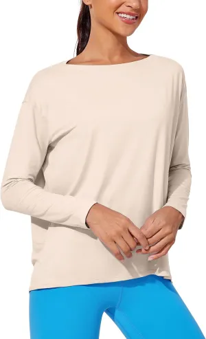 CRZ YOGA Womens UPF 50  Lightweight Long Sleeve Workout Shirts Sun Protection Loose Quick Dry Hiking Tops Outdoor Fishing