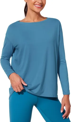 CRZ YOGA Womens UPF 50  Lightweight Long Sleeve Workout Shirts Sun Protection Loose Quick Dry Hiking Tops Outdoor Fishing