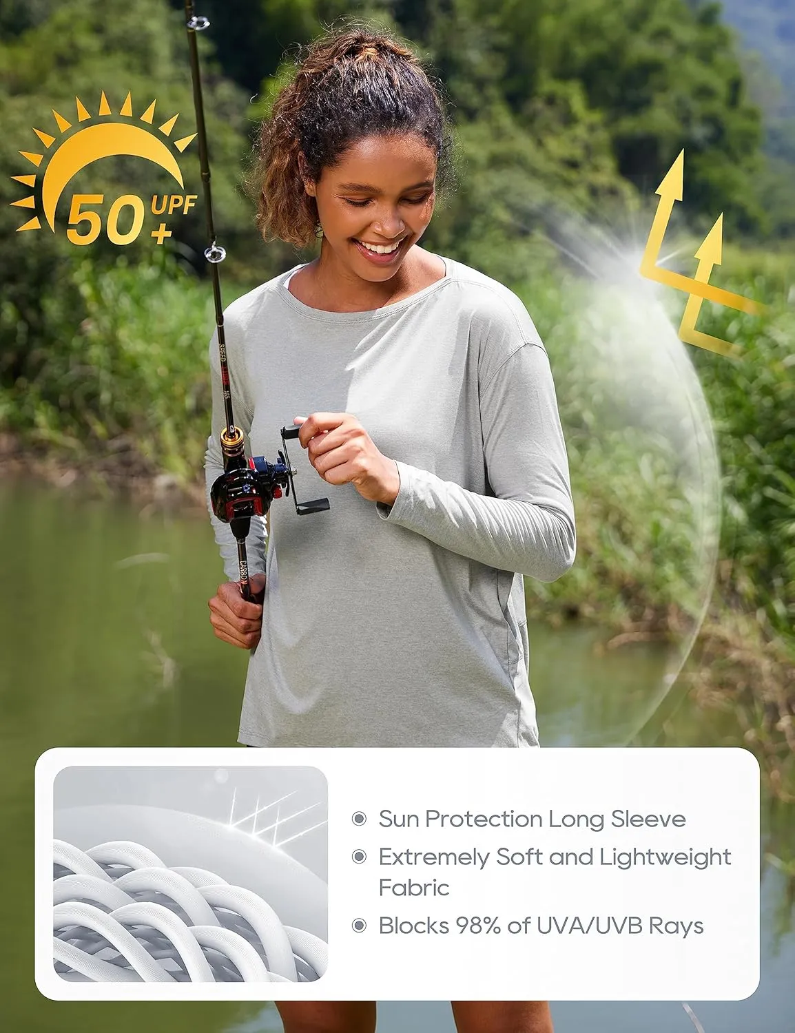 CRZ YOGA Womens UPF 50  Lightweight Long Sleeve Workout Shirts Sun Protection Loose Quick Dry Hiking Tops Outdoor Fishing