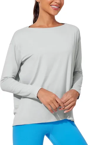 CRZ YOGA Womens UPF 50  Lightweight Long Sleeve Workout Shirts Sun Protection Loose Quick Dry Hiking Tops Outdoor Fishing