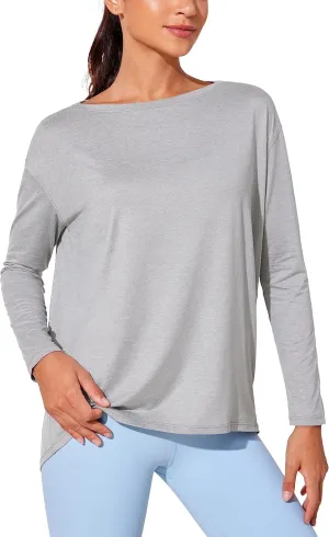 CRZ YOGA Womens UPF 50  Lightweight Long Sleeve Workout Shirts Sun Protection Loose Quick Dry Hiking Tops Outdoor Fishing
