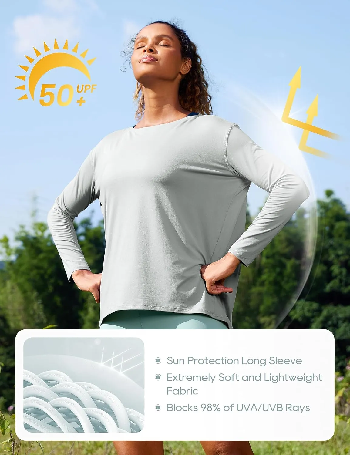 CRZ YOGA Womens UPF 50  Lightweight Long Sleeve Workout Shirts Sun Protection Loose Quick Dry Hiking Tops Outdoor Fishing