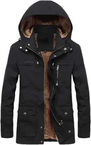 Dbdkejj Man Thick Warmjacket Winter Parkas Casual Cotton Padded Multi-Pocket Hoodies Coat