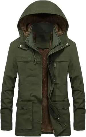 Dbdkejj Man Thick Warmjacket Winter Parkas Casual Cotton Padded Multi-Pocket Hoodies Coat