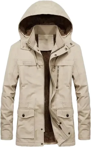 Dbdkejj Man Thick Warmjacket Winter Parkas Casual Cotton Padded Multi-Pocket Hoodies Coat