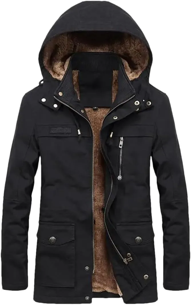 Dbdkejj Man Thick Warmjacket Winter Parkas Casual Cotton Padded Multi-Pocket Hoodies Coat