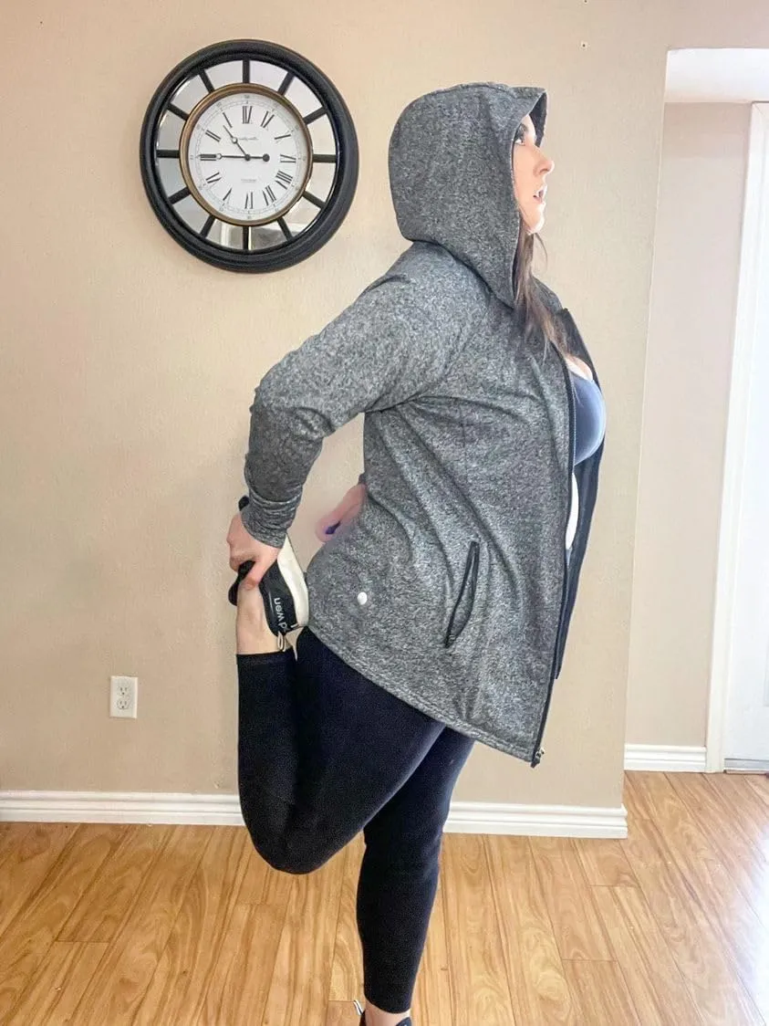 FOREYOND Plus Size Fleece Jackets for Women Thermal Zip Up Hoodies Running Athletic Winter Coats with Thumble Holes