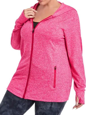FOREYOND Plus Size Fleece Jackets for Women Thermal Zip Up Hoodies Running Athletic Winter Coats with Thumble Holes