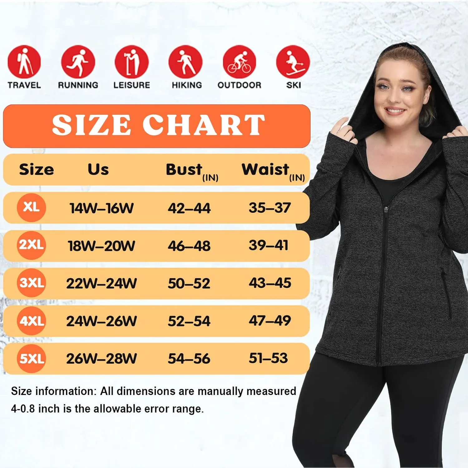 FOREYOND Plus Size Fleece Jackets for Women Thermal Zip Up Hoodies Running Athletic Winter Coats with Thumble Holes
