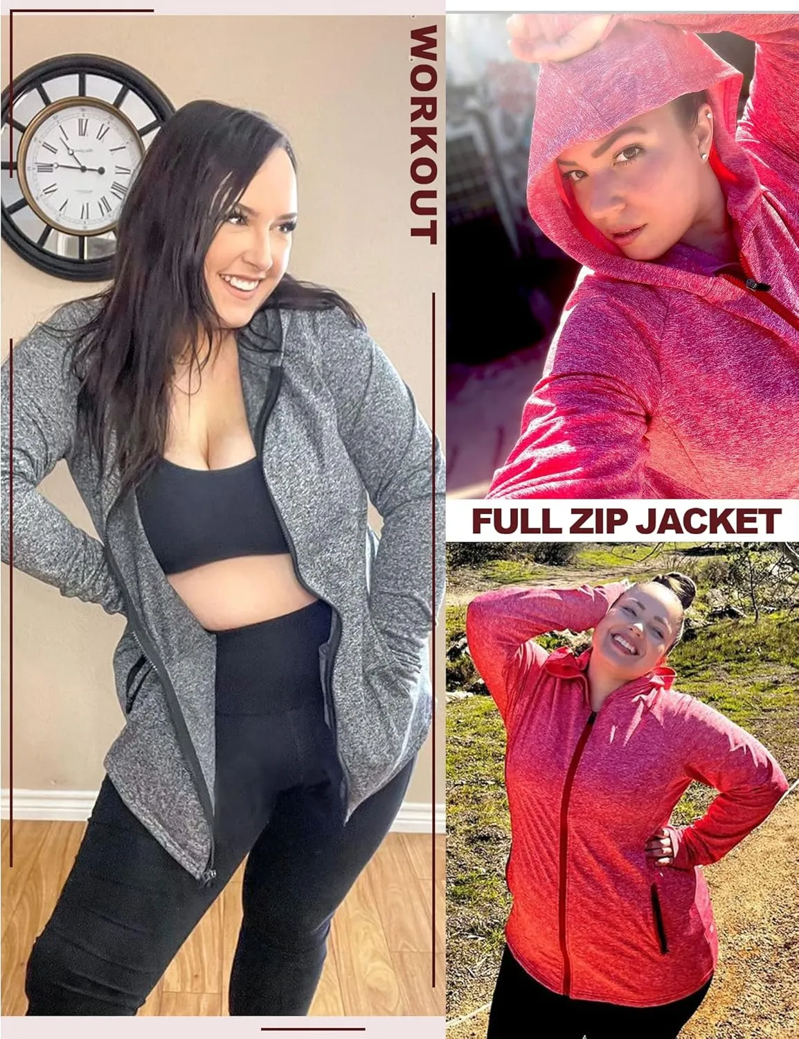 FOREYOND Plus Size Fleece Jackets for Women Thermal Zip Up Hoodies Running Athletic Winter Coats with Thumble Holes