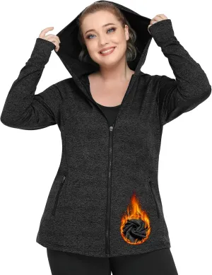 FOREYOND Plus Size Fleece Jackets for Women Thermal Zip Up Hoodies Running Athletic Winter Coats with Thumble Holes