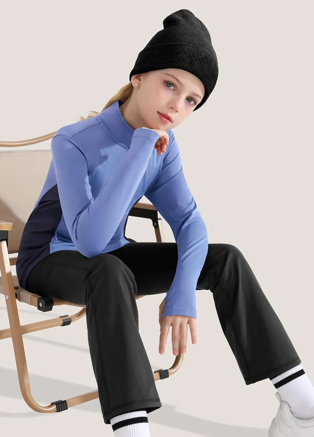 Girls Equestrian Horse Riding Shirts - Long Sleeve Fleece Winter Quarter Zip Pullover Ice Skating Jacket Sweatshirts