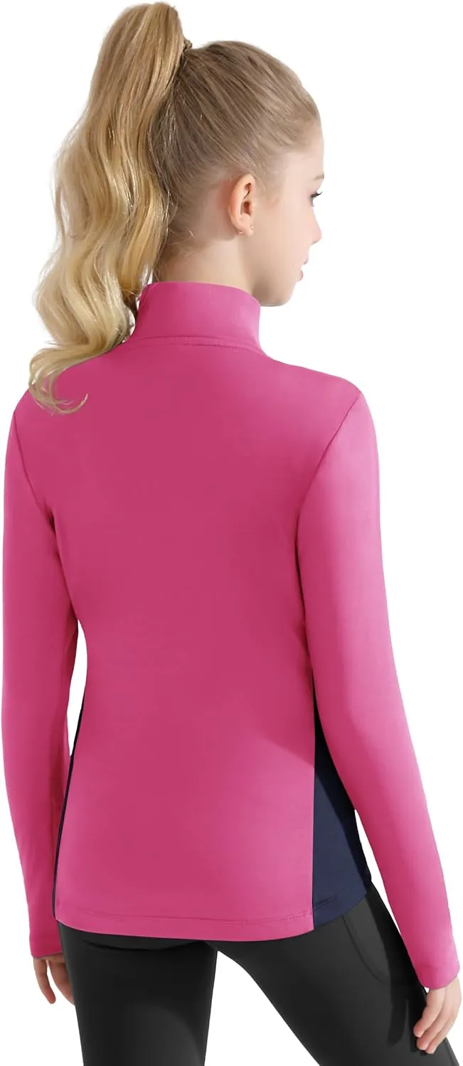 Girls Equestrian Horse Riding Shirts - Long Sleeve Fleece Winter Quarter Zip Pullover Ice Skating Jacket Sweatshirts