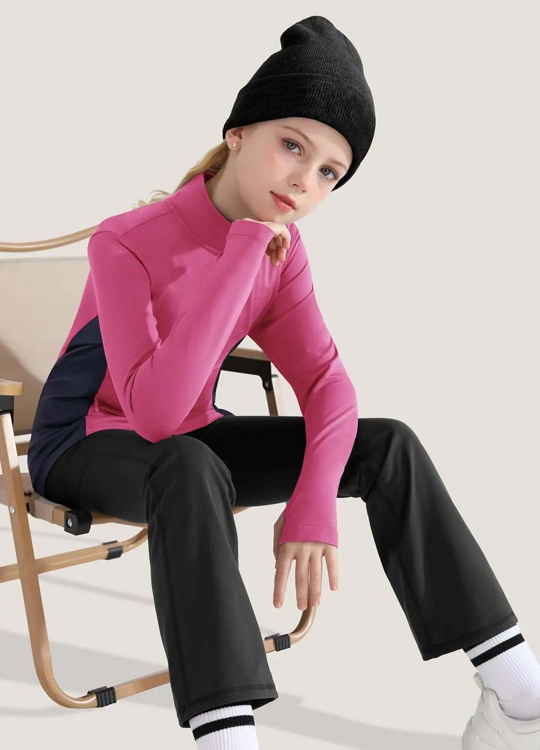 Girls Equestrian Horse Riding Shirts - Long Sleeve Fleece Winter Quarter Zip Pullover Ice Skating Jacket Sweatshirts