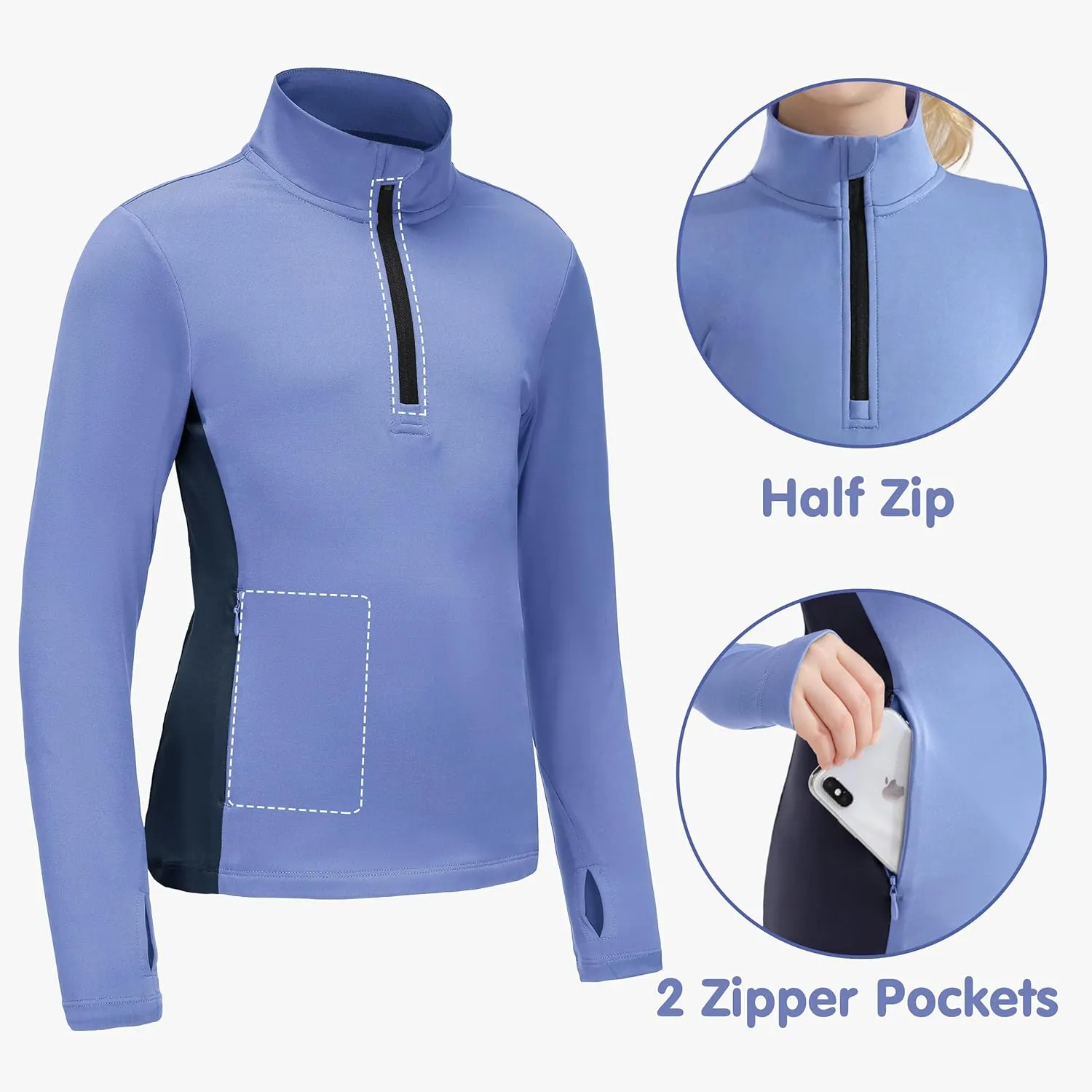 Girls Equestrian Horse Riding Shirts - Long Sleeve Fleece Winter Quarter Zip Pullover Ice Skating Jacket Sweatshirts