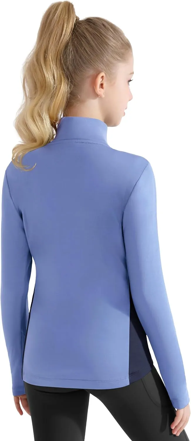 Girls Equestrian Horse Riding Shirts - Long Sleeve Fleece Winter Quarter Zip Pullover Ice Skating Jacket Sweatshirts