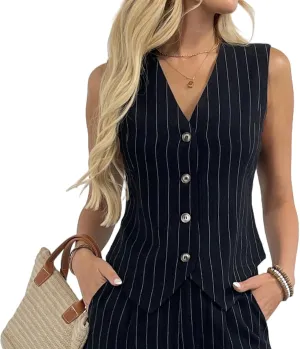 heipeiwa Women's Cotton Linen Vest Button Down Sleeveless V Neck Tank Tops Waistcoat Jacket