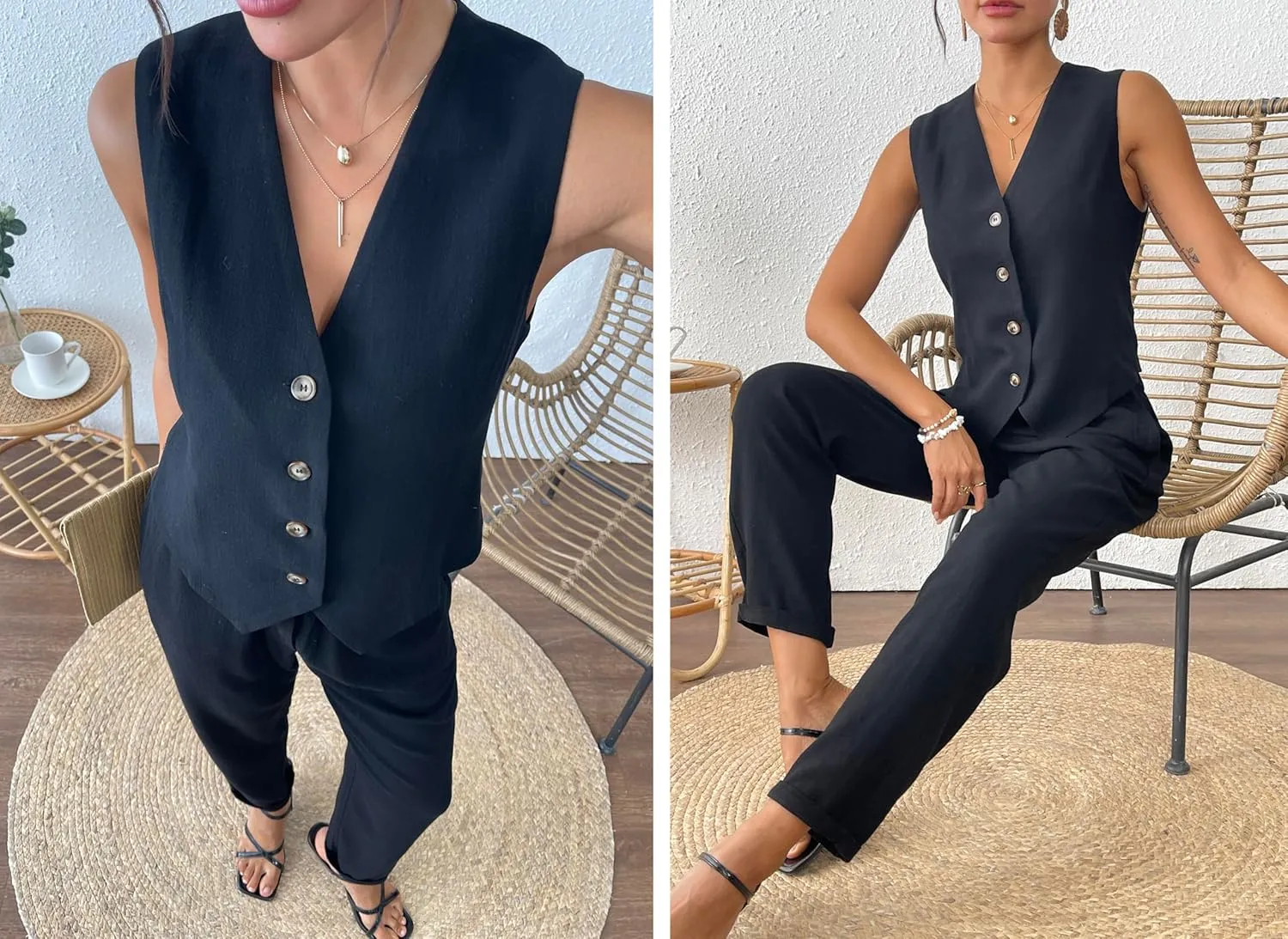 heipeiwa Women's Cotton Linen Vest Button Down Sleeveless V Neck Tank Tops Waistcoat Jacket