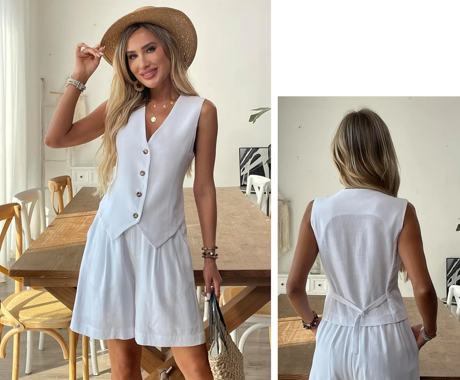 heipeiwa Women's Cotton Linen Vest Button Down Sleeveless V Neck Tank Tops Waistcoat Jacket