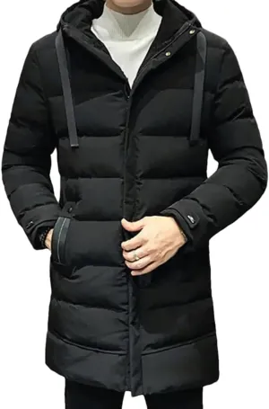Hndudnff Men Hooded Cotton Padded Coat Parkas Winter Casual Warm Thick Zipper Pockets Jacket
