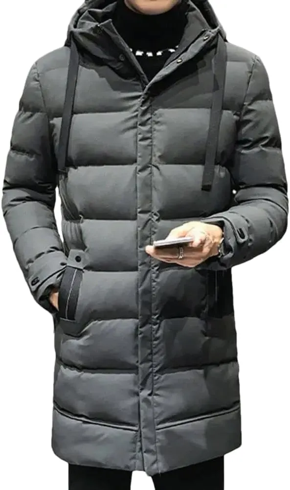 Hndudnff Men Hooded Cotton Padded Coat Parkas Winter Casual Warm Thick Zipper Pockets Jacket