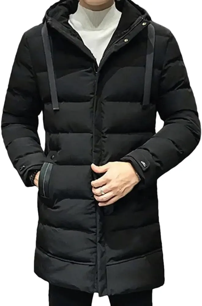 Hndudnff Men Hooded Cotton Padded Coat Parkas Winter Casual Warm Thick Zipper Pockets Jacket