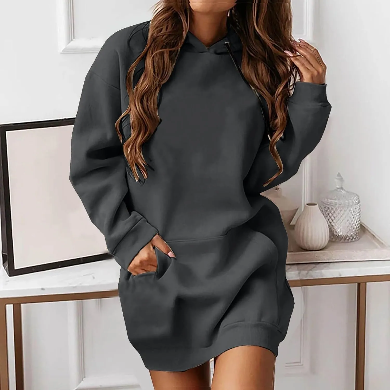 Hoodie Dress for Women Oversized Hoodies for Women Plus Size Casual Crewneck Long Sleeve Pullover with Pockets