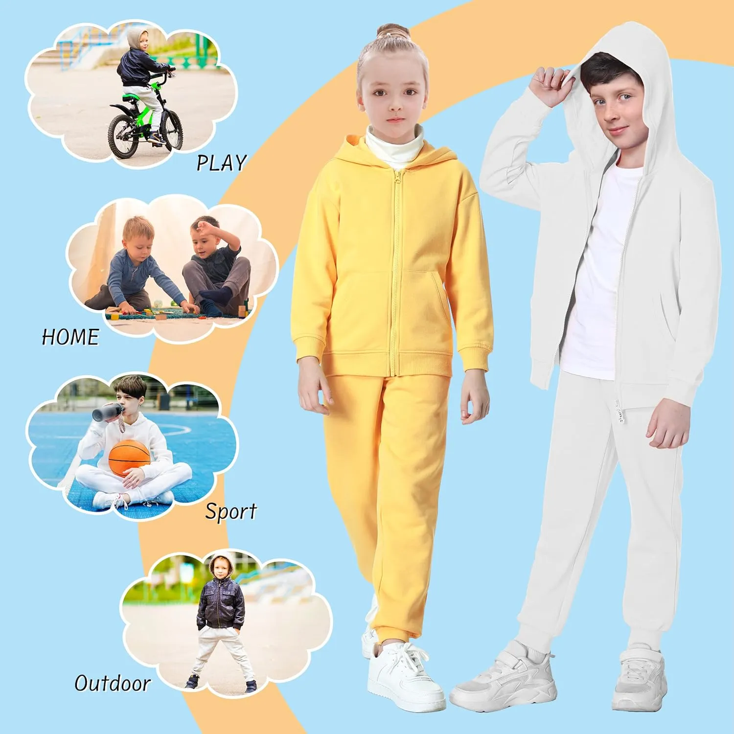 Kids Soft Brushed Fleece Jogger Sweatpants Adjustable Drawstring Casual Pants for Boys and Girls 3-12 Years