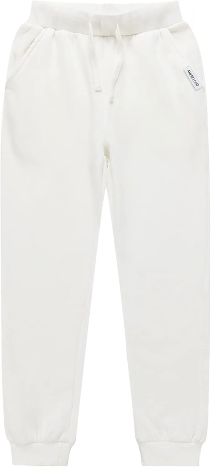 Kids Soft Brushed Fleece Jogger Sweatpants Adjustable Drawstring Casual Pants for Boys and Girls 3-12 Years
