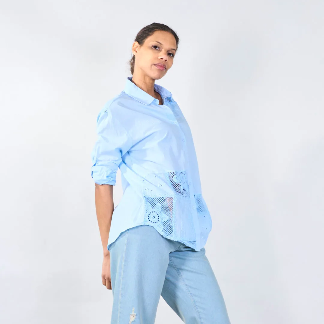 Lace-trim button-up blouse wholesale