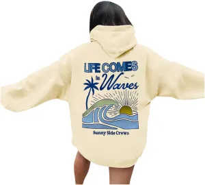 Life Comes in Waves Print Sweatshirts Womens Oversized Hoodies Casual Long Sleeve Blouse Tops Drawstring Pocket Outfits
