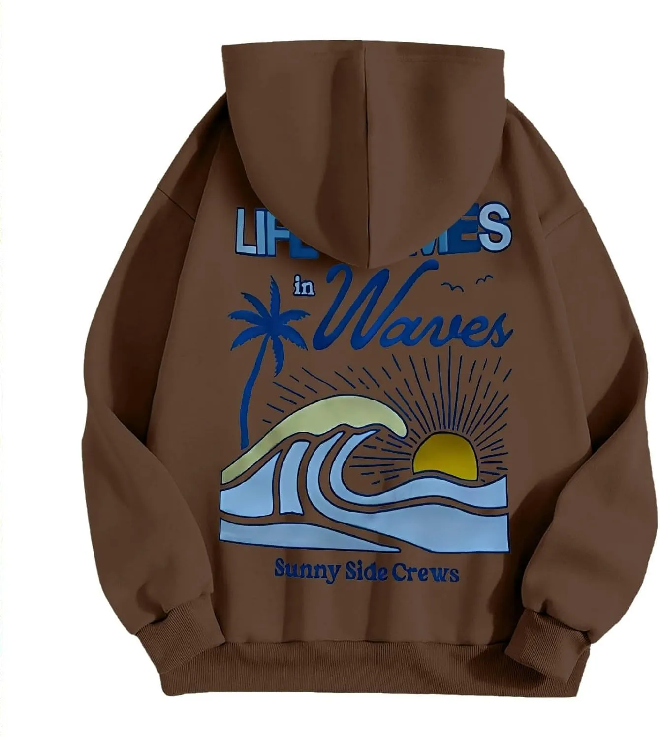 Life Comes in Waves Print Sweatshirts Womens Oversized Hoodies Casual Long Sleeve Blouse Tops Drawstring Pocket Outfits