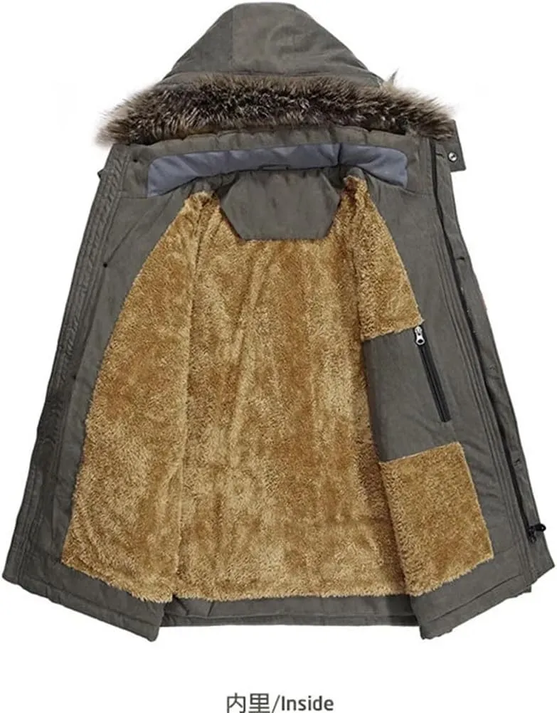 Long Outdoor Jakcket Wool Liner Hooded Jacket Snow Parkas Thicken Men Winter Plush Hooded Padded Cotton Coat