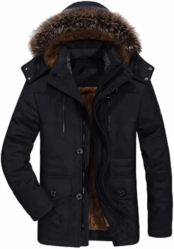 Long Outdoor Jakcket Wool Liner Hooded Jacket Snow Parkas Thicken Men Winter Plush Hooded Padded Cotton Coat