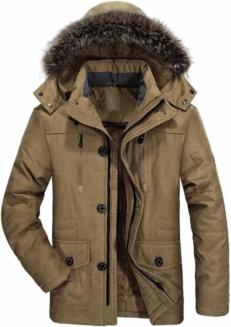 Long Outdoor Jakcket Wool Liner Hooded Jacket Snow Parkas Thicken Men Winter Plush Hooded Padded Cotton Coat