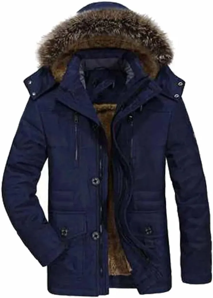 Long Outdoor Jakcket Wool Liner Hooded Jacket Snow Parkas Thicken Men Winter Plush Hooded Padded Cotton Coat