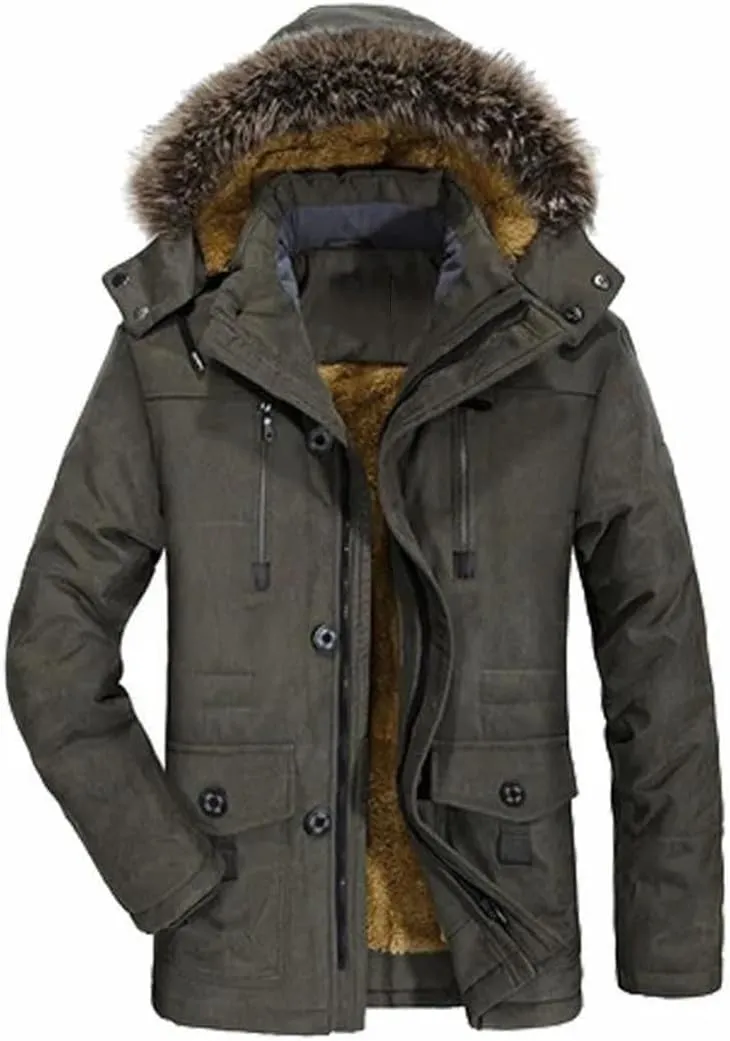 Long Outdoor Jakcket Wool Liner Hooded Jacket Snow Parkas Thicken Men Winter Plush Hooded Padded Cotton Coat