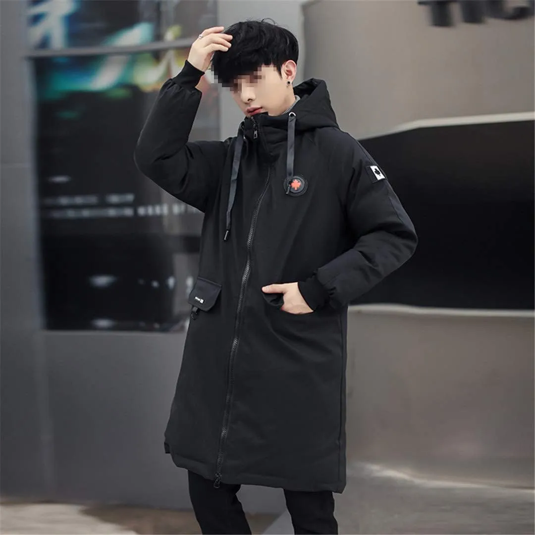 Long Parkas Winter Jacket Men,Warm Windproof Casual Outerwear Padded Cotton Coat Big Pockets Parkas