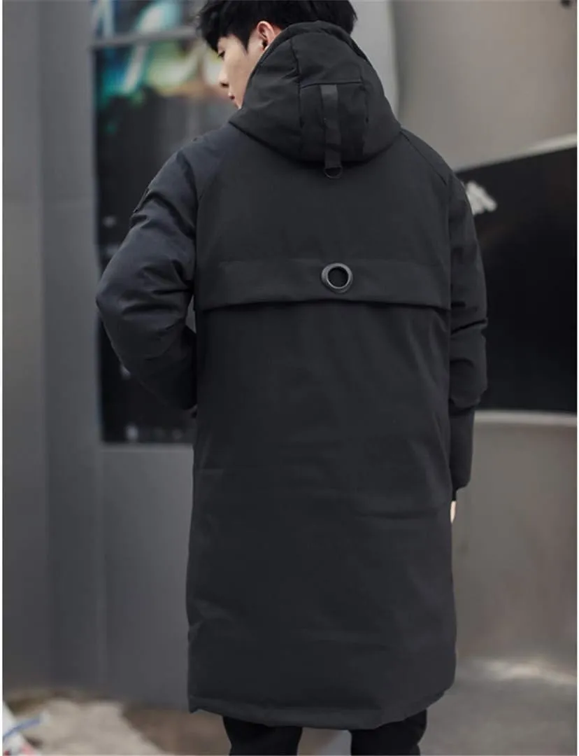 Long Parkas Winter Jacket Men,Warm Windproof Casual Outerwear Padded Cotton Coat Big Pockets Parkas