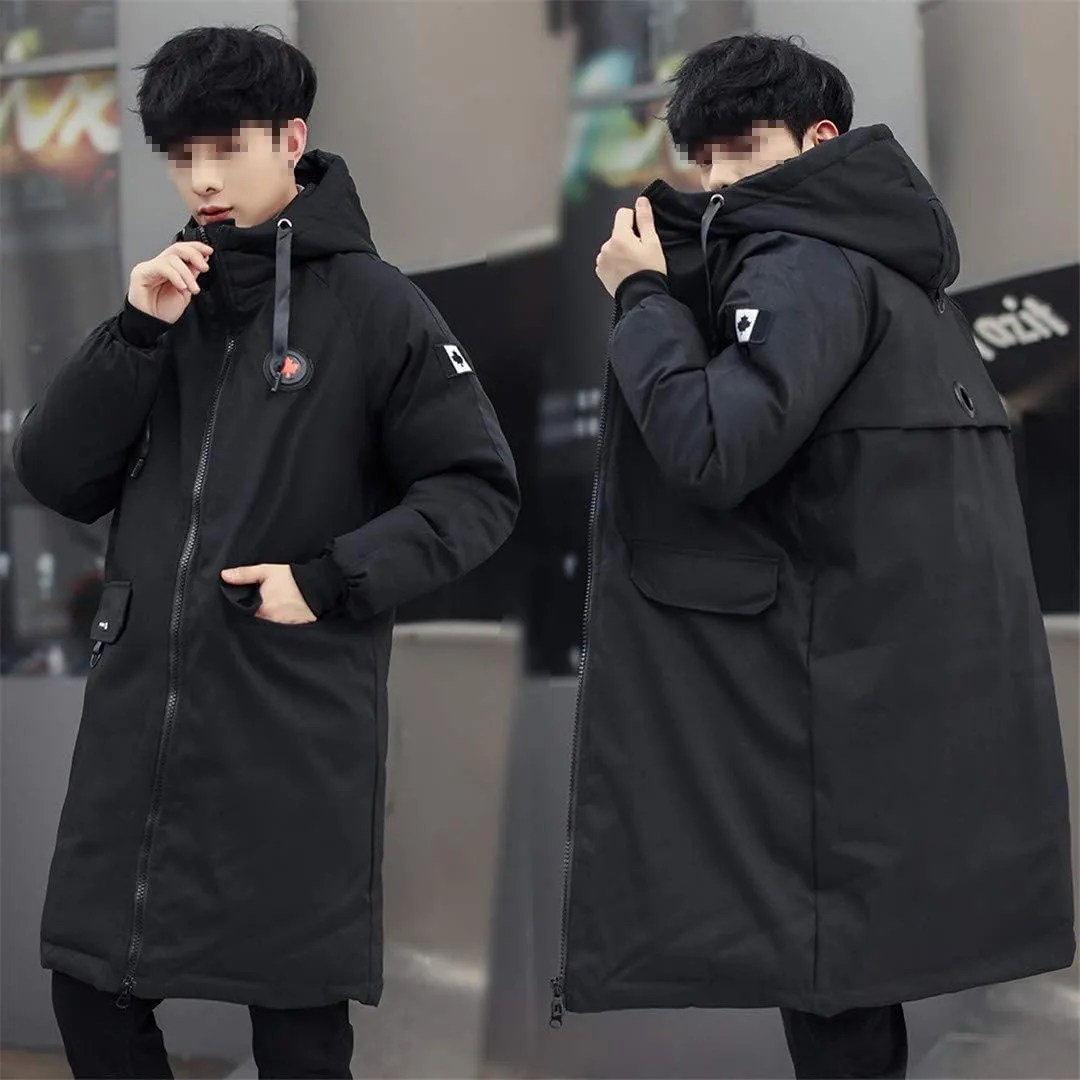 Long Parkas Winter Jacket Men,Warm Windproof Casual Outerwear Padded Cotton Coat Big Pockets Parkas