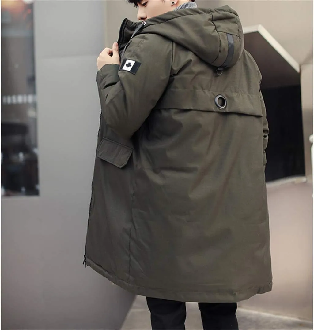 Long Parkas Winter Jacket Men,Warm Windproof Casual Outerwear Padded Cotton Coat Big Pockets Parkas