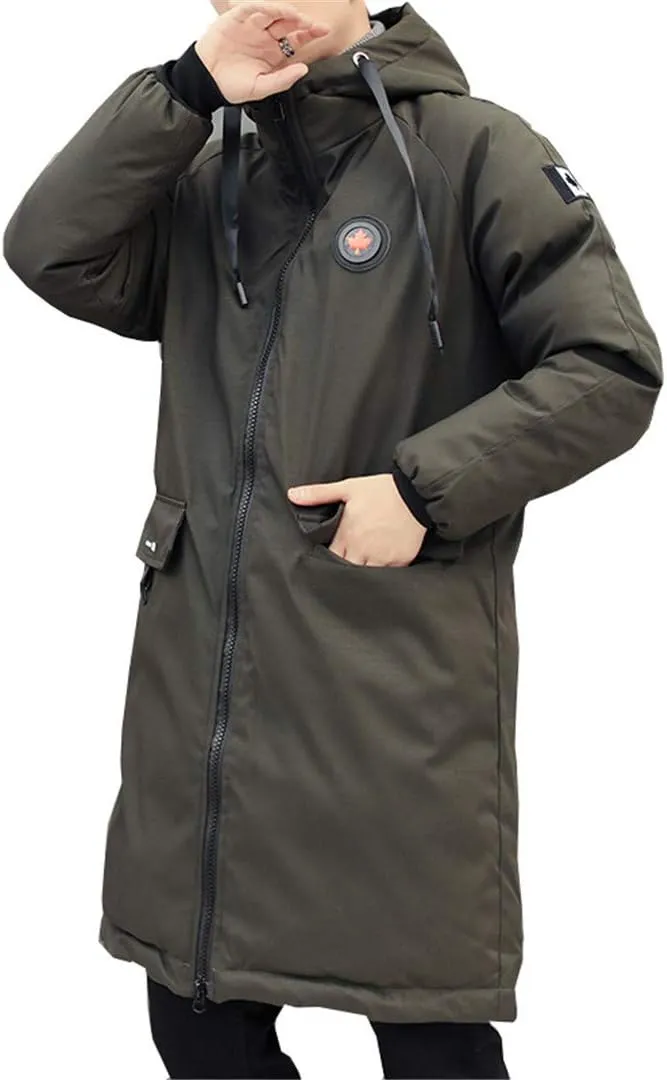 Long Parkas Winter Jacket Men,Warm Windproof Casual Outerwear Padded Cotton Coat Big Pockets Parkas