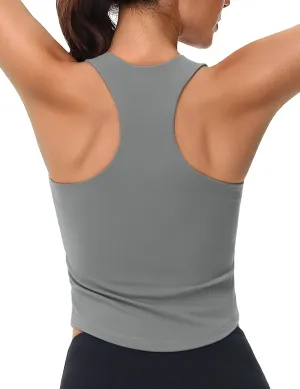 MAGCOMSEN Women's Crop Workout Tank Tops with Built in Bra Fitted Racerback Sleeveless Yoga Shirts Camisole