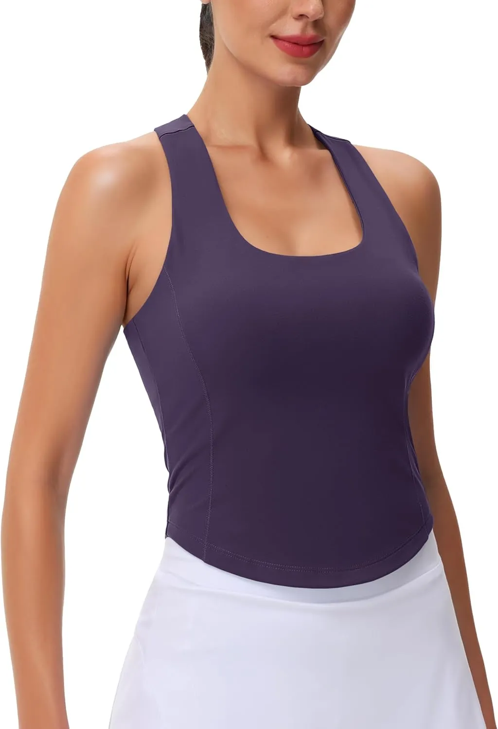 MAGCOMSEN Women's Crop Workout Tank Tops with Built in Bra Fitted Racerback Sleeveless Yoga Shirts Camisole