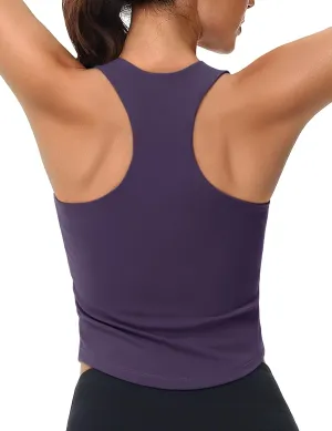 MAGCOMSEN Women's Crop Workout Tank Tops with Built in Bra Fitted Racerback Sleeveless Yoga Shirts Camisole