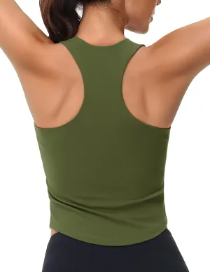MAGCOMSEN Women's Crop Workout Tank Tops with Built in Bra Fitted Racerback Sleeveless Yoga Shirts Camisole