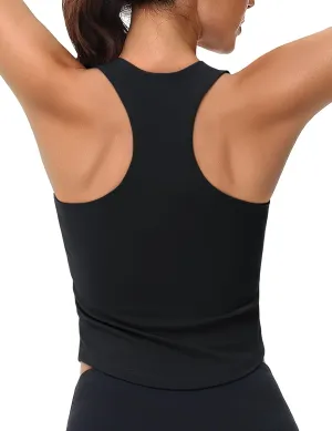 MAGCOMSEN Women's Crop Workout Tank Tops with Built in Bra Fitted Racerback Sleeveless Yoga Shirts Camisole
