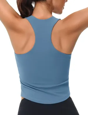 MAGCOMSEN Women's Crop Workout Tank Tops with Built in Bra Fitted Racerback Sleeveless Yoga Shirts Camisole